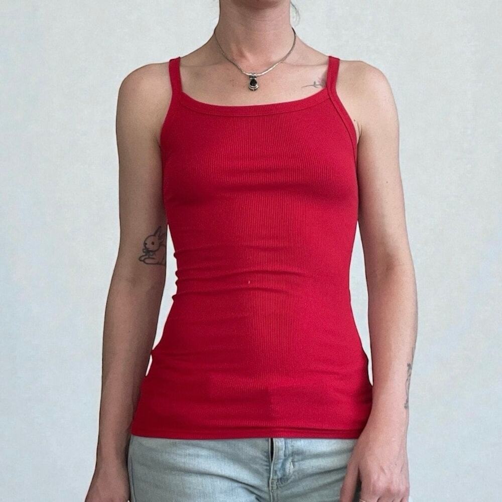 No Boundaries Red Ribbed Tank Top